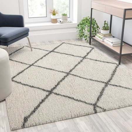 Flash Furniture 5'x7' Ivory/Black Diamond Trellis Shag Area Rug RC-KJ-181070-01-57-IV-GR-GG